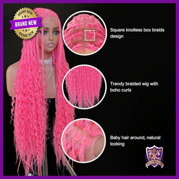 Synthetic Braided Lace Wig Heat Resistant Lightweight Hand-Tied Boho Style main image 5